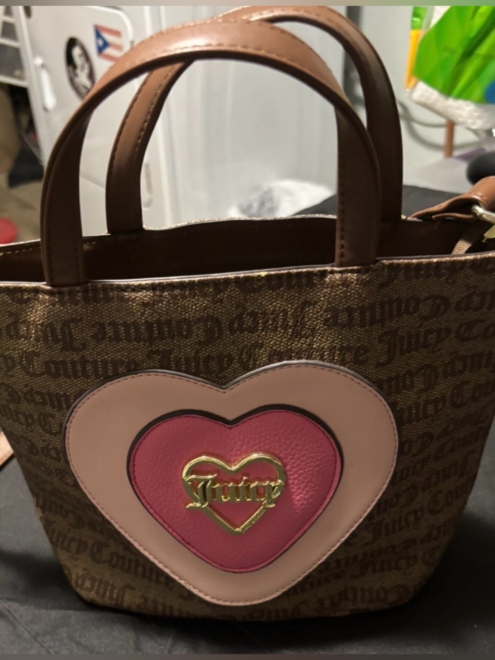 Juicy Couture Brown Logo Crossbody with Pink Heart Patch - Picture 2 of 7